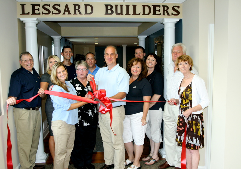Lessard Builders held a ribbon-cutting ceremony at the company’s new office, south of Five Points just off Route 1. Shown in back are (l-r) Pete Rogan, Eric Tierson and Brian Lessard Jr. In front are Orville Mills, Lewes chamber of board member; Jen Joseph, Lewes chamber president; Christina Lessard; Cathy Davidson, Comcast Spotlight; Brian Lessard Sr., wife Kathy and Karen Sawicki, all of Lessard Builders; Ted Becker, Lewes City councilman; and Betsy Reamer, Lewes chamber executive director. BY HENRY J. EVANS JR.